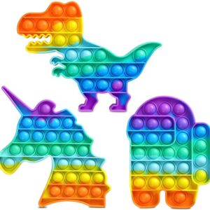 ATESSON 3 PCS Pop Sensory Fidget Toys for Kids Adults, Bubbles Pop Silicone Toy, Bubble Popper Stress Anxiety Relief Toys for Autism ADHD Special Needs (Astronaut+Unicorn+Dinosaur)