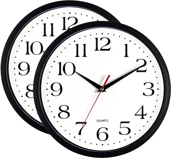 Bernhard Products Wall Clock Silent Non Ticking Quartz (Black, 12 Inch – 2 Pack)