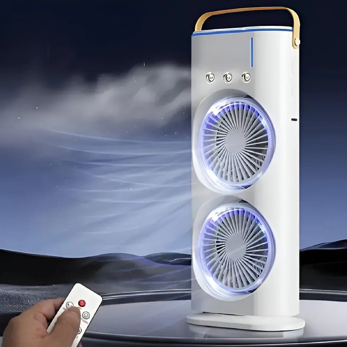 Rechargeable Mist Fan - Dual Spray with Automatic Rotation and Lighting Effects