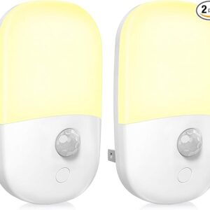 MAZ-TEK Plug in Motion Sensor Dimmable Night Light, Soft Warm White LED Nightlight with Dusk to Dawn Motion Sensor, Adjustable Brightness for Bedroom, Bathroom, Kitchen, Hallway, Stairs,2 Pack